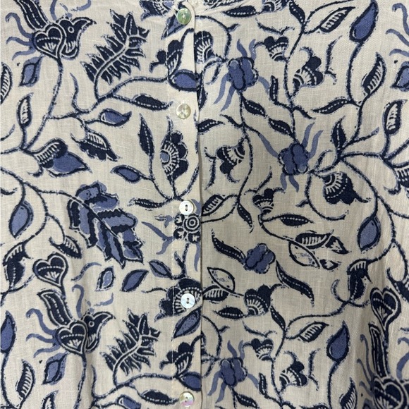 Tahari Womens Linen Button Down Floral Blouse 2X Coastal Grandma Flowy Beachy - Picture 2 of 8